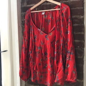 Hot coral floral top